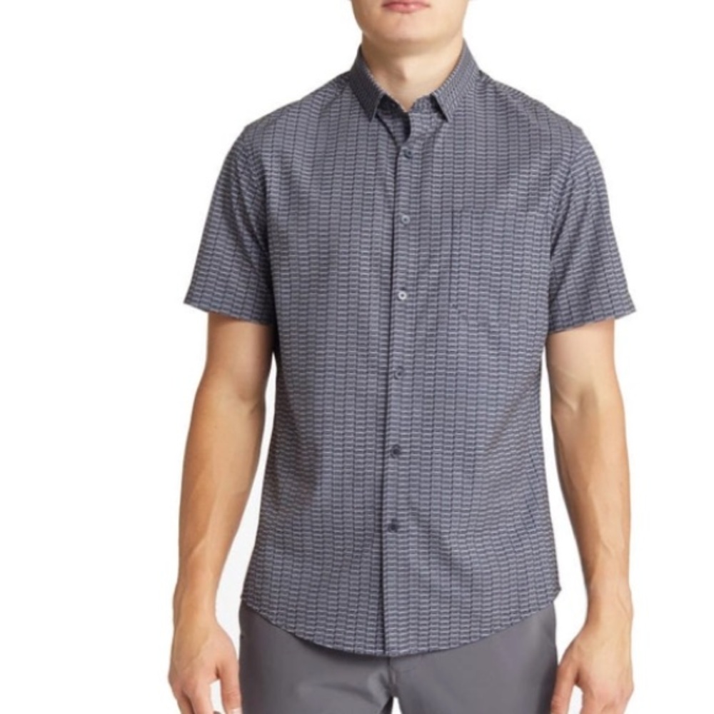 MIZZEN + MAIN Leeward Trim Fit Bus Print Performance Short Sleeve shirt